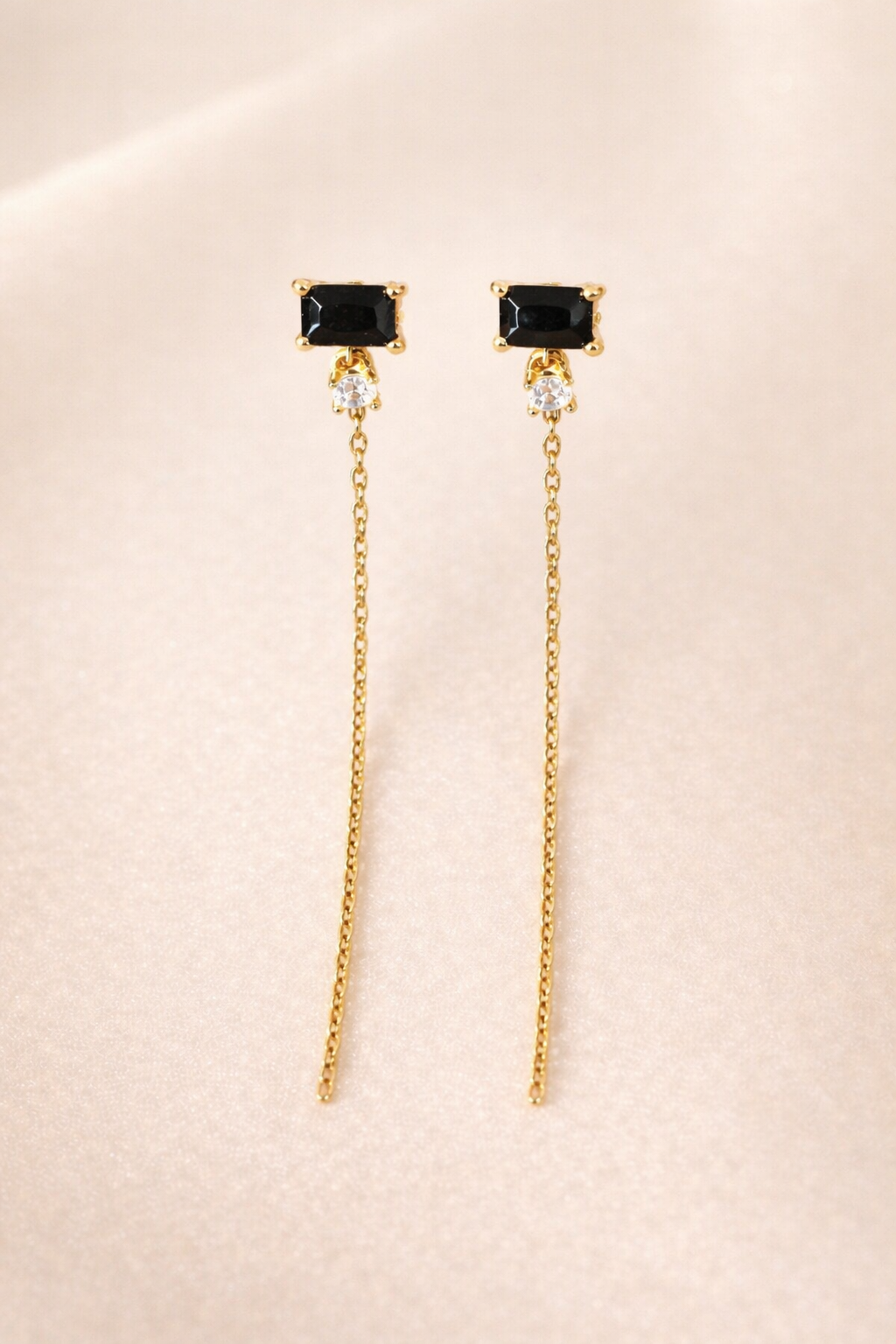 Black Stone Chain Earrings
