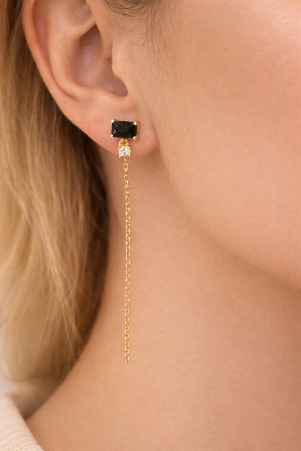 Black Stone Chain Earrings